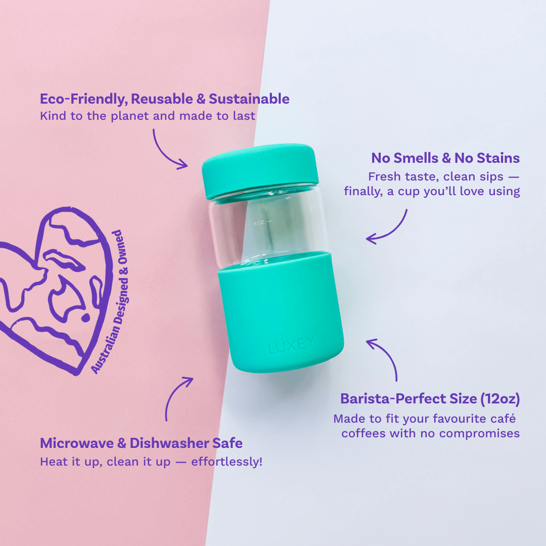 Luxey Cup - ORIGINAL -  Reusable Glass Coffee Cup 12oz: LATTE