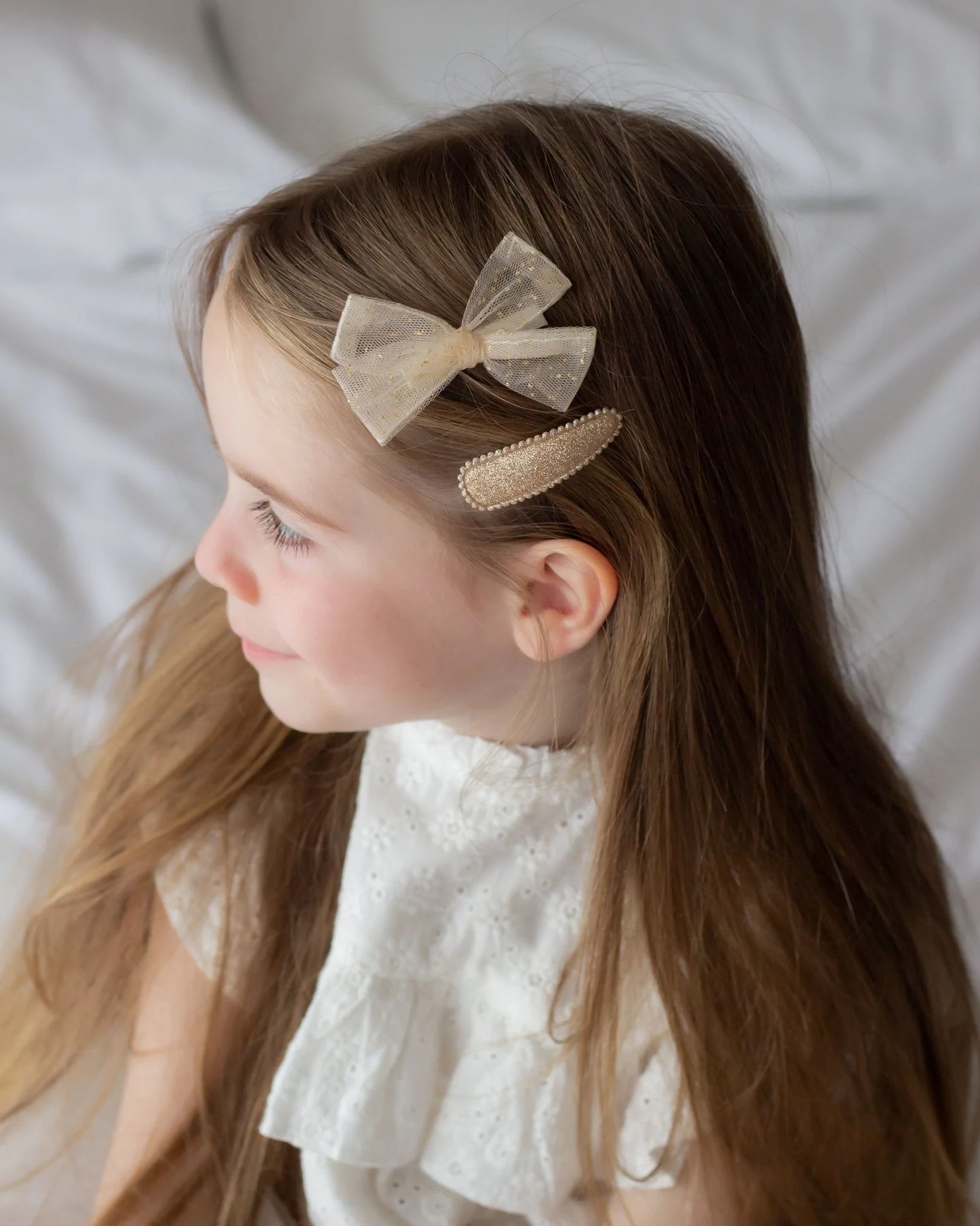 Golden Tulle Bow and Clip Set